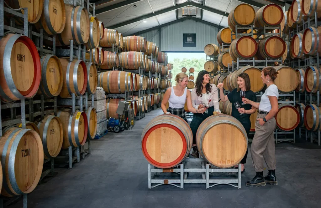 Guests sampling wine from the barrel at Shottesbrooke Wines