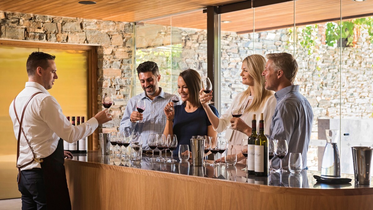 Guests sampling wines in the St Hugo tasting room