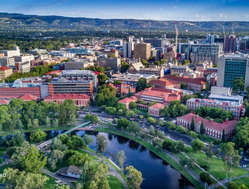 adelaide city river torrens aerial over university south australia Aerial over Karrawirra Parri/River Torrens looking to the University of Adelaide